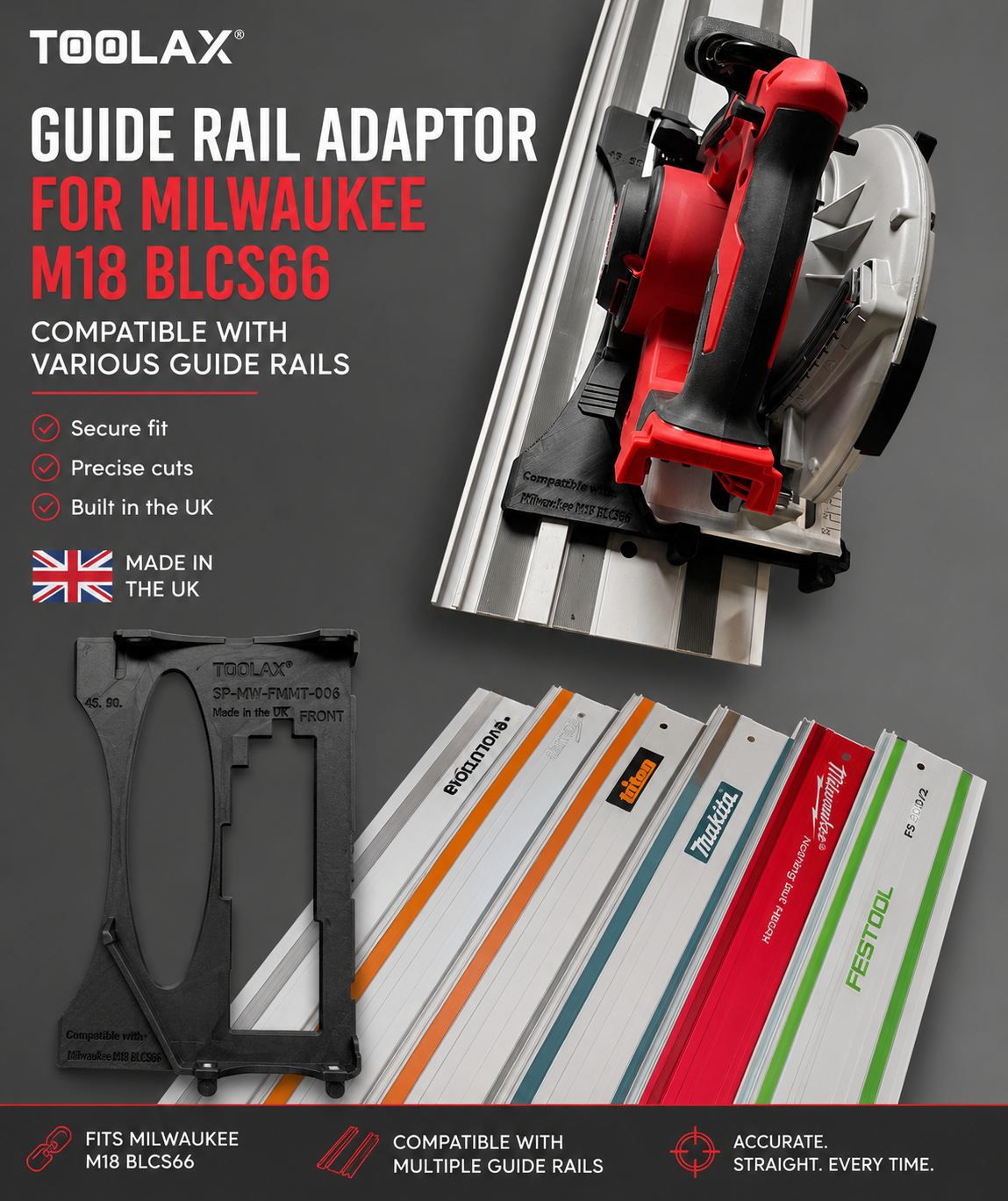 Milwaukee M18 BLCS66 Führungsschienen-Adapter – Kompatibel mit mehreren Führungsschienen