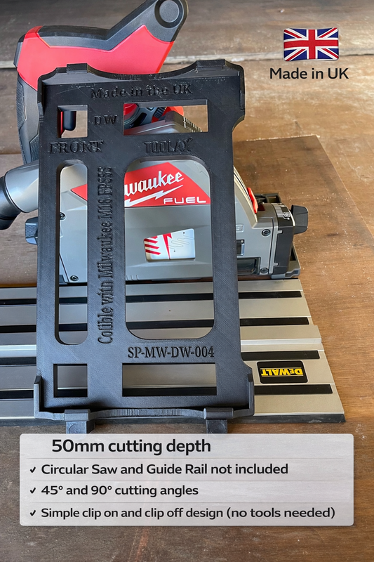 TOOLAX geleiderailadapterbasis – zaag perfecte hoeken van 45° & 90° compatibel met Milwaukee M18 FPS55 – past op Dewalt-geleiderails