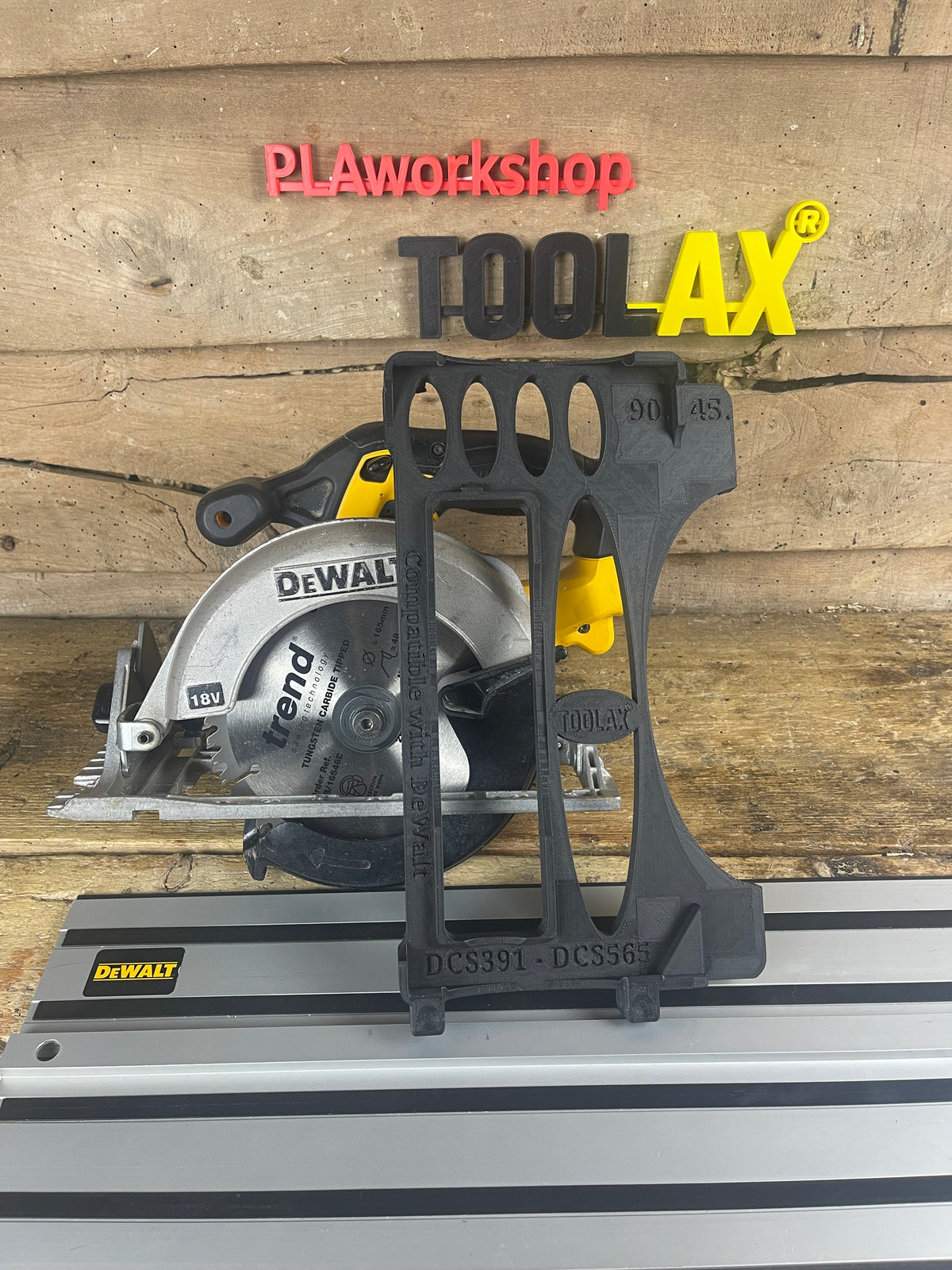 TOOLAX Guide Rail Adapter Base – Cut Perfect 45° & 90° Angles compatible with Dewalt Circular Saws DCS391 & DCS565  – for Dewalt Guide Rails