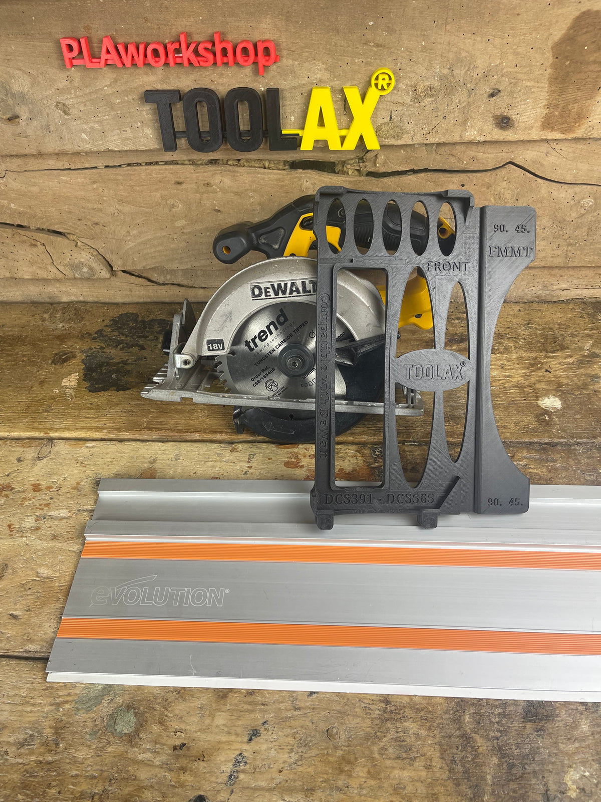TOOLAX Führungsschienenadapterbasis – Perfekte 45° & 90° Schnitte, kompatibel mit Dewalt Kreissägen DCS391 & DCS565 – für Evolution Führungsschienen  