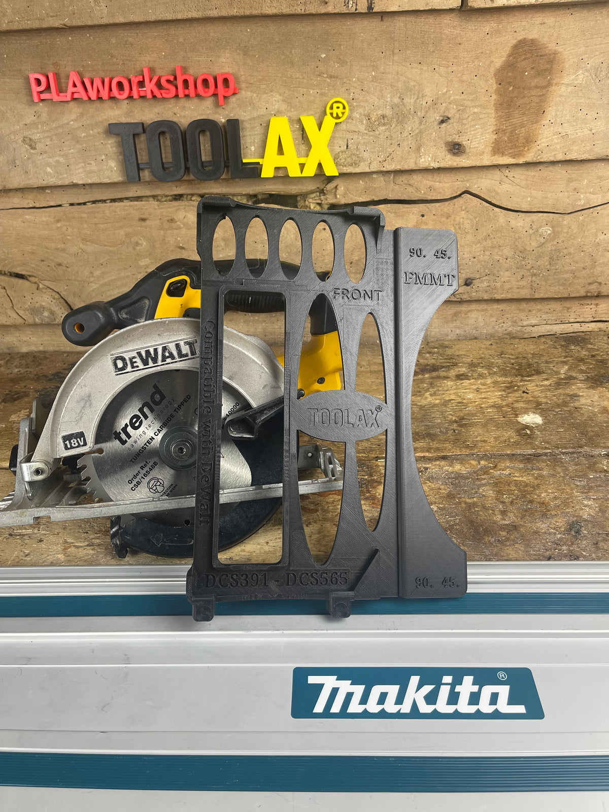 TOOLAX Geleiderailadapterbasis – Zaag perfecte hoeken van 45° & 90° compatibel met Dewalt Cirkelzagen DCS391 & DCS565 – voor Makita Geleiderails