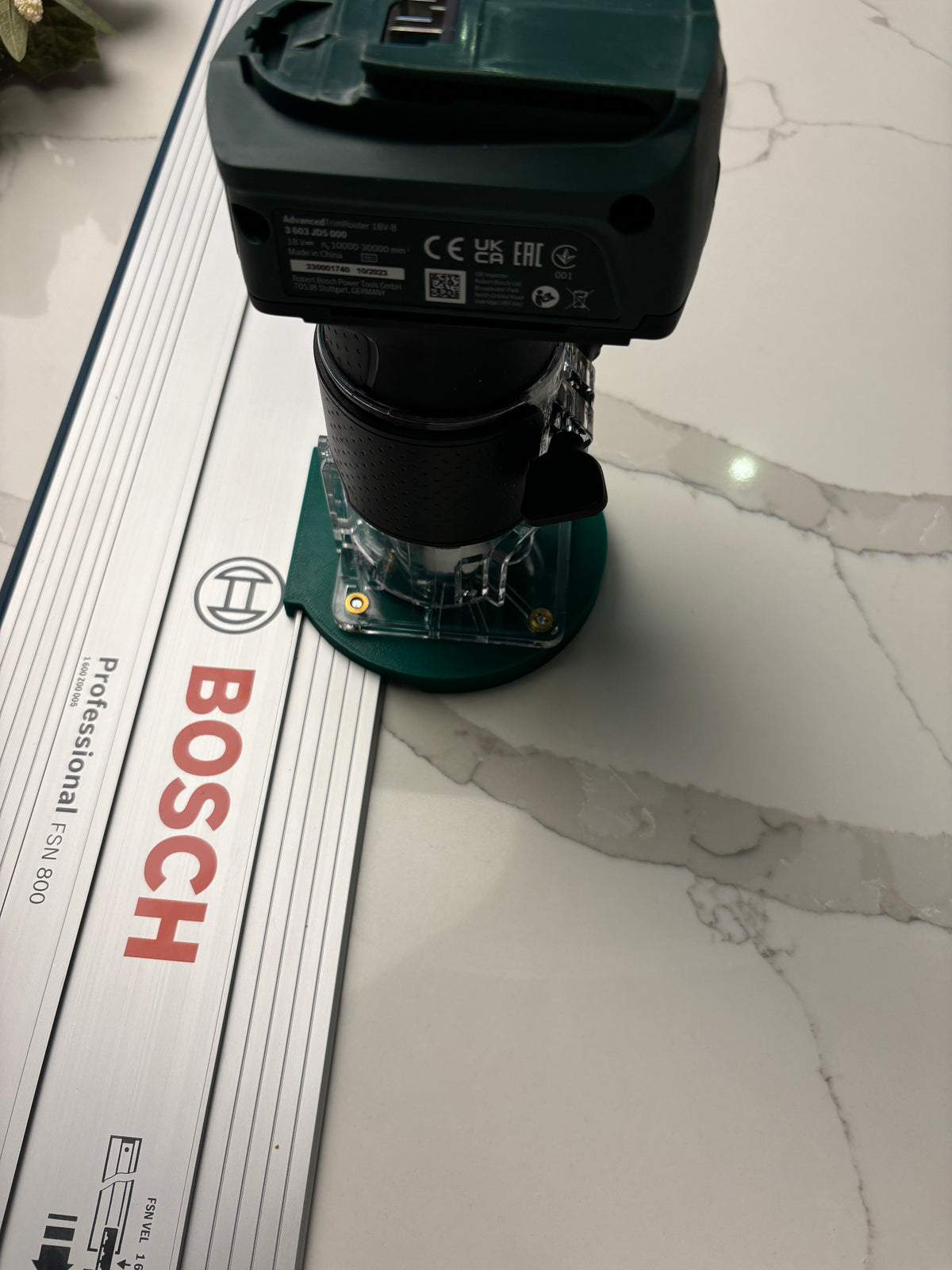 18V-8 Advanced Trim Router Plunge Base compatible with Bosch