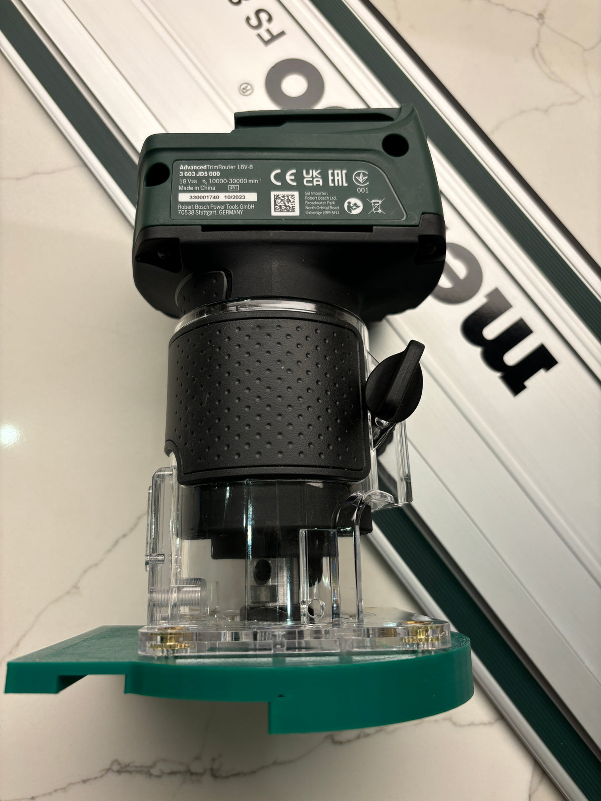 Bosch 18V-8 Advanced Trim Router Plunge Base Guide Rail Adapter to Metabo Track / Guide Rail