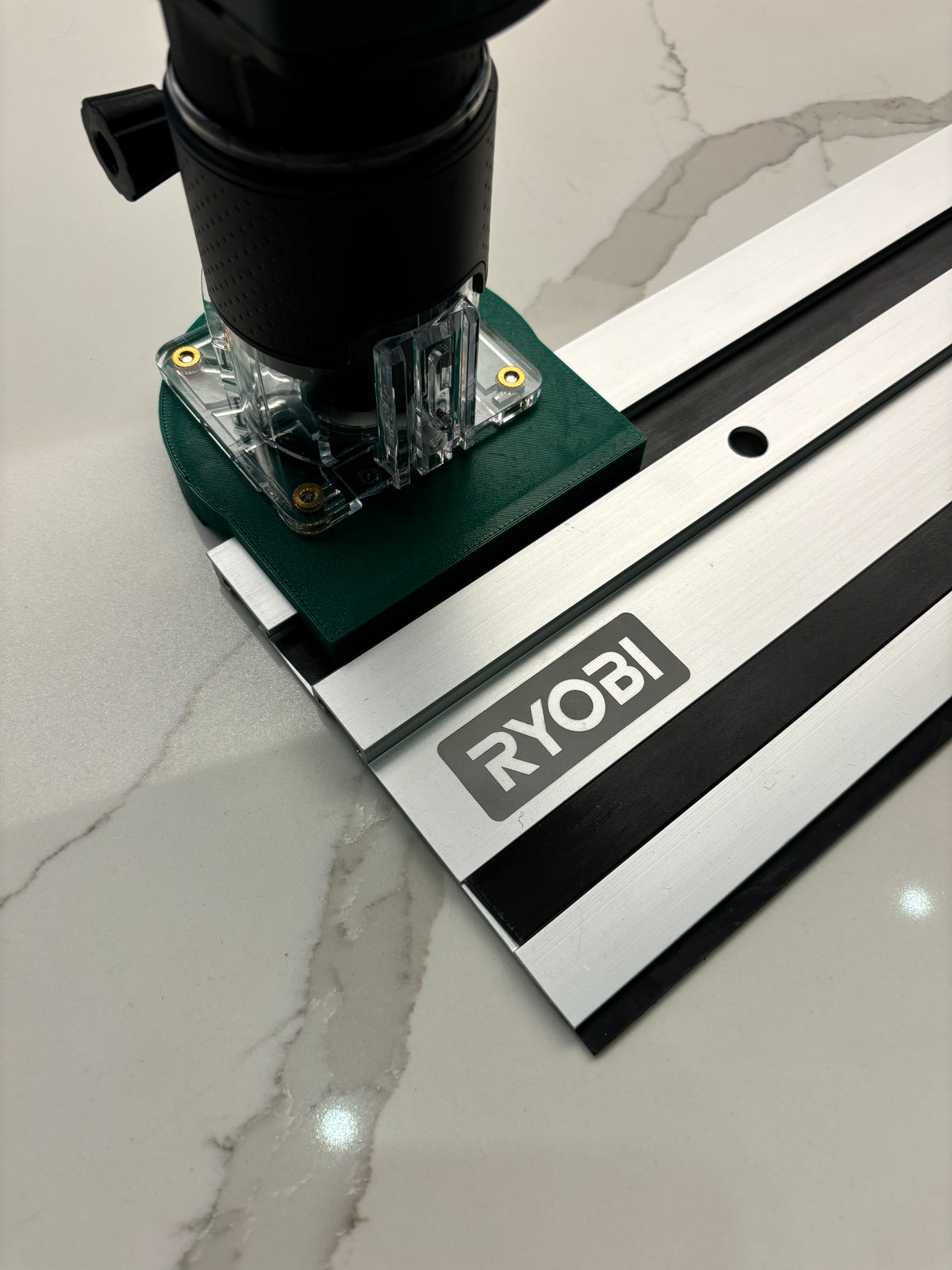 Bosch 18V-8 Advanced Trim Router Plunge Base Guide Rail Adapter to Ryobi Track / Guide Rail
