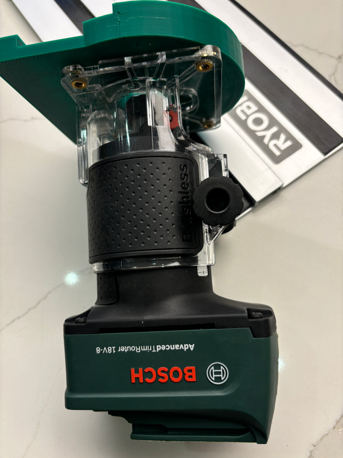 Bosch 18V-8 Advanced Trim Router Plunge Base Guide Rail Adapter to Ryobi Track / Guide Rail