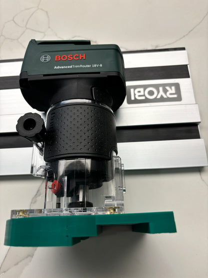 Bosch 18V-8 Advanced Trim Router Plunge Base Guide Rail Adapter to Ryobi Track / Guide Rail