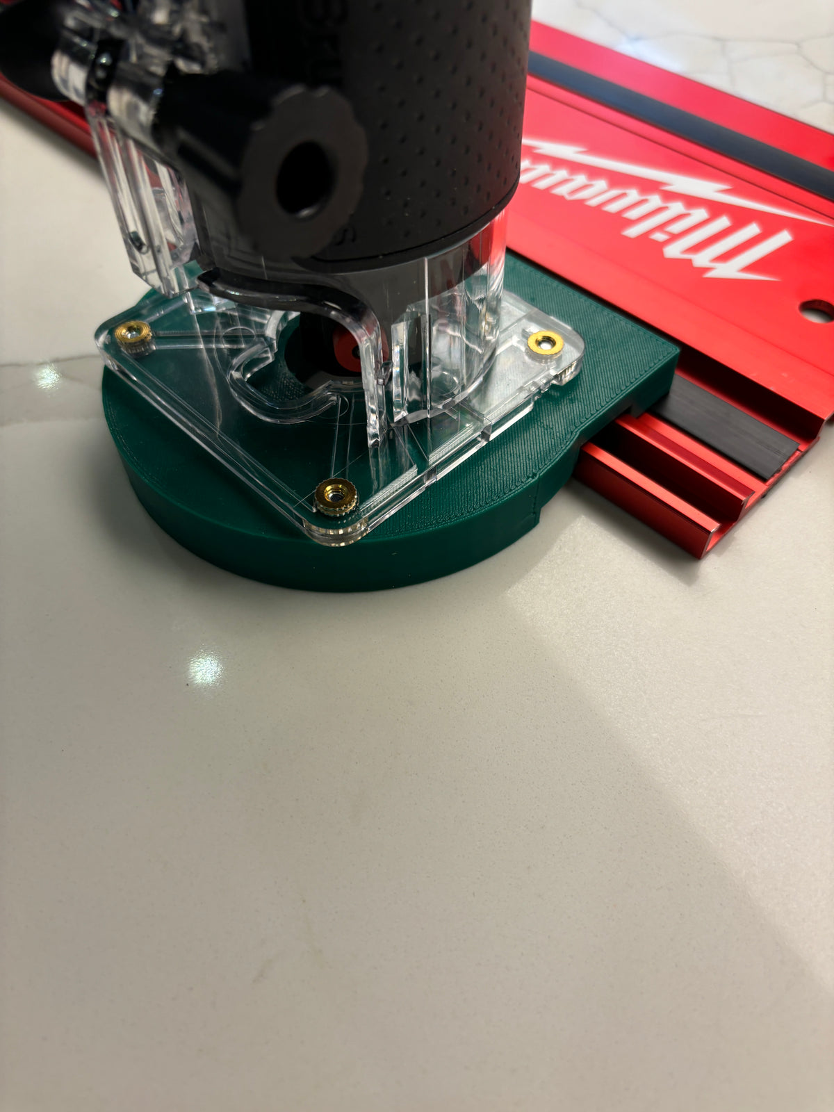 Bosch 18V-8 Advanced Trim Router Plunge Base Guide Rail Adapter to Milwaukee Track / Guide Rail