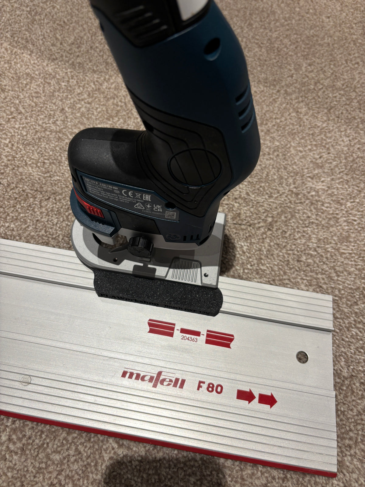 Bosch GKF 12V-8 Cordless Edge Trim Router Base Guide Rail Adapter to Mafell Track / Guide Rail