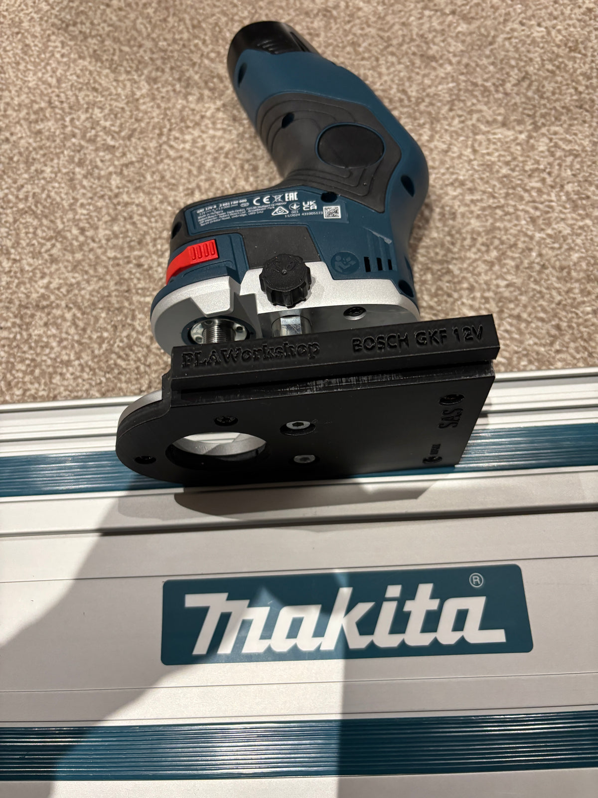 Bosch GKF 12V-8 Cordless Edge Trim Router Base Guide Rail Adapter to Makita Track / Guide Rail