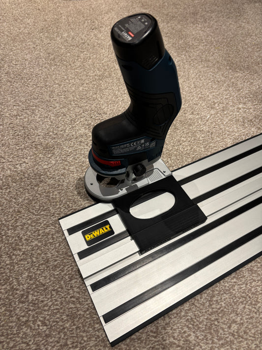 Bosch GKF 12V-8 Cordless Edge Trim Router Base Guide Rail Adapter to Dewalt Track / Guide Rail