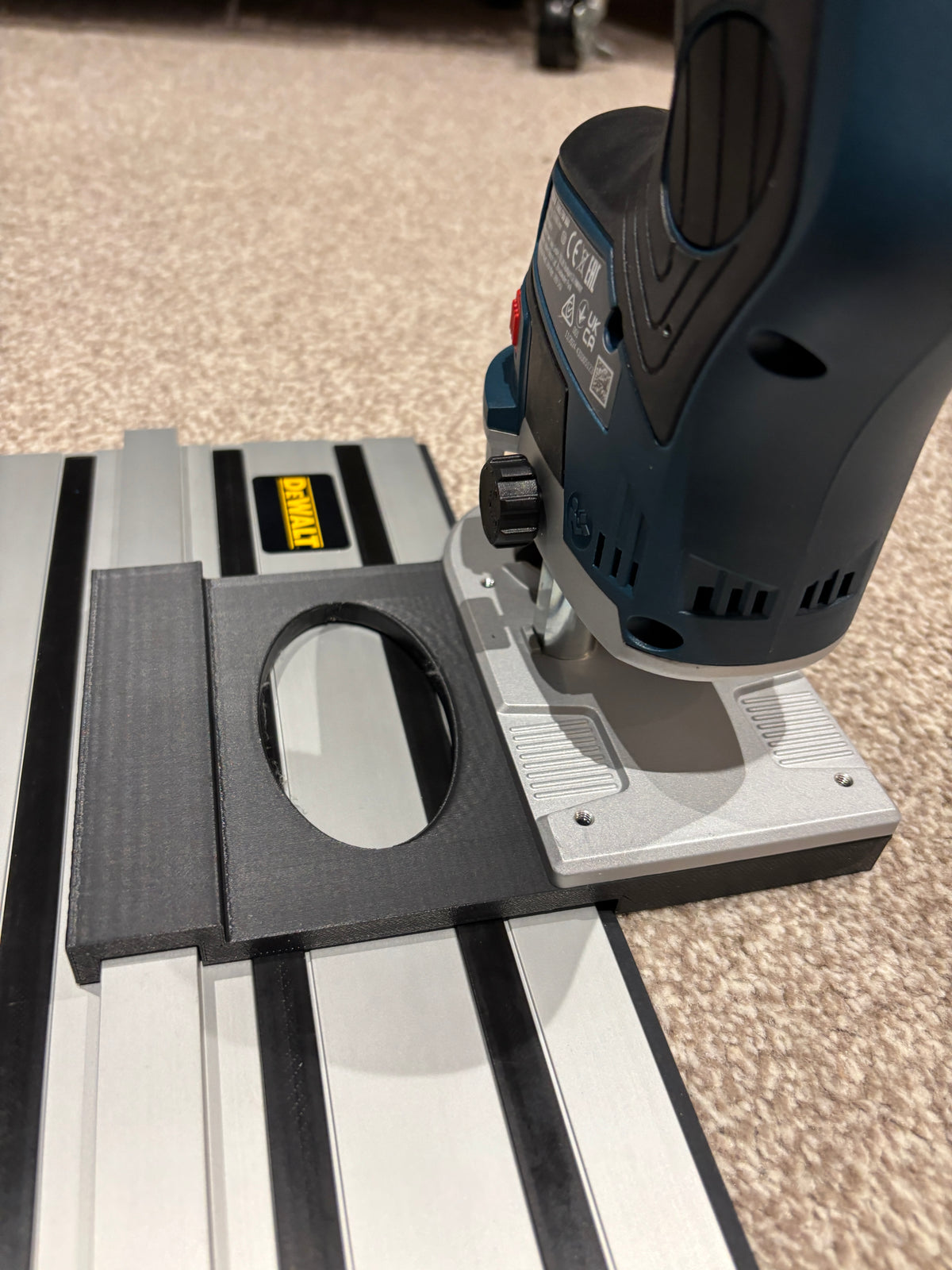 Bosch GKF 12V-8 Cordless Edge Trim Router Base Guide Rail Adapter to Dewalt Track / Guide Rail