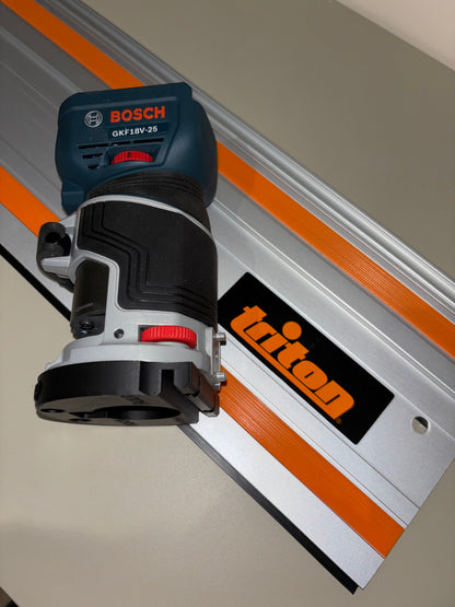 Bosch GKF 18V-25 Advanced bovenfrees invalvoet geleiderail adapter naar Triton spoor/geleiderail