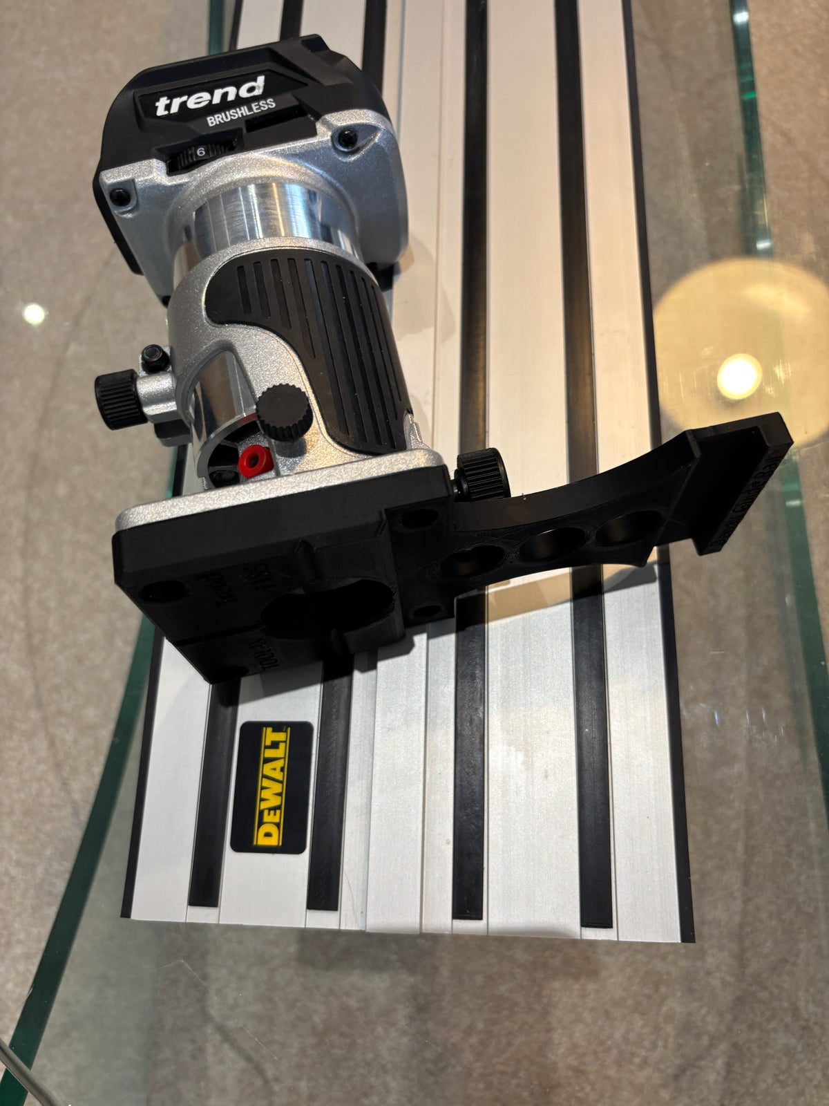 Trend T18S / R 14B Trim Router Guide Rail Adapter to Dewalt Track / Guide Rail